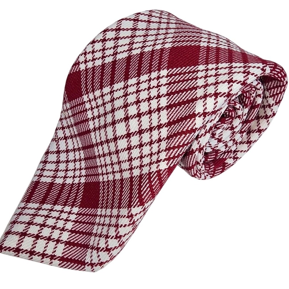 VINTAGE Red & White Checked Via Veneto 100% Polyester‎ Tie